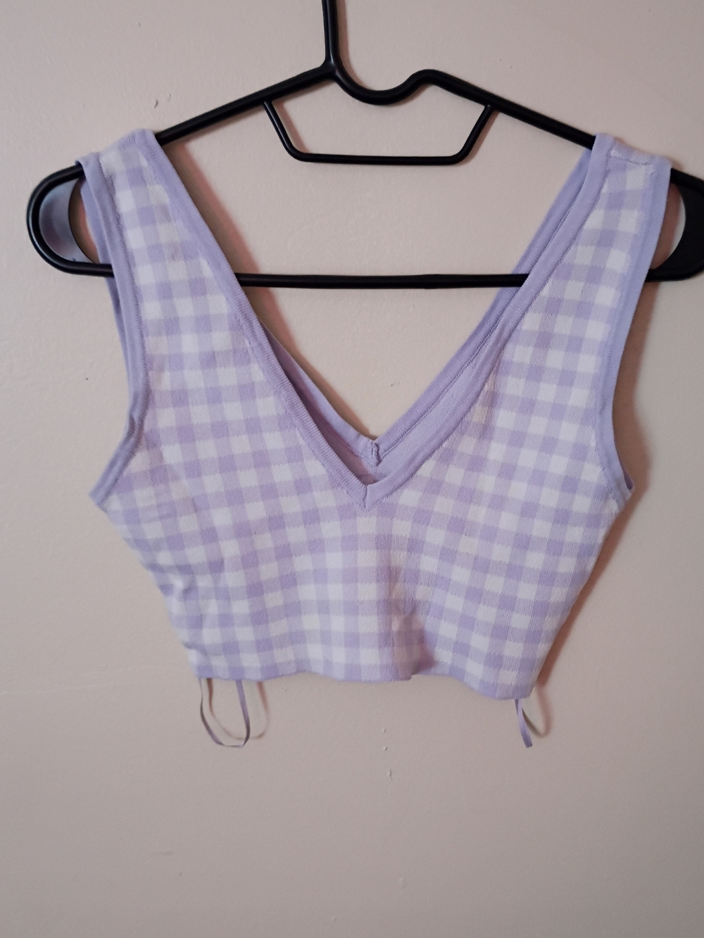 Zara Lilac Gingham V-Neck Crop Top